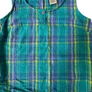 White Stag Plaid Tank Top Blue‎ Green Yellow Button Front Sleeveless